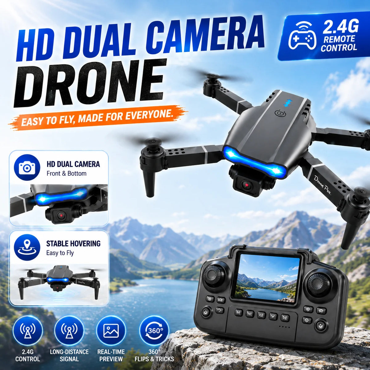 Foldable Remote Control Quad Copter Drone