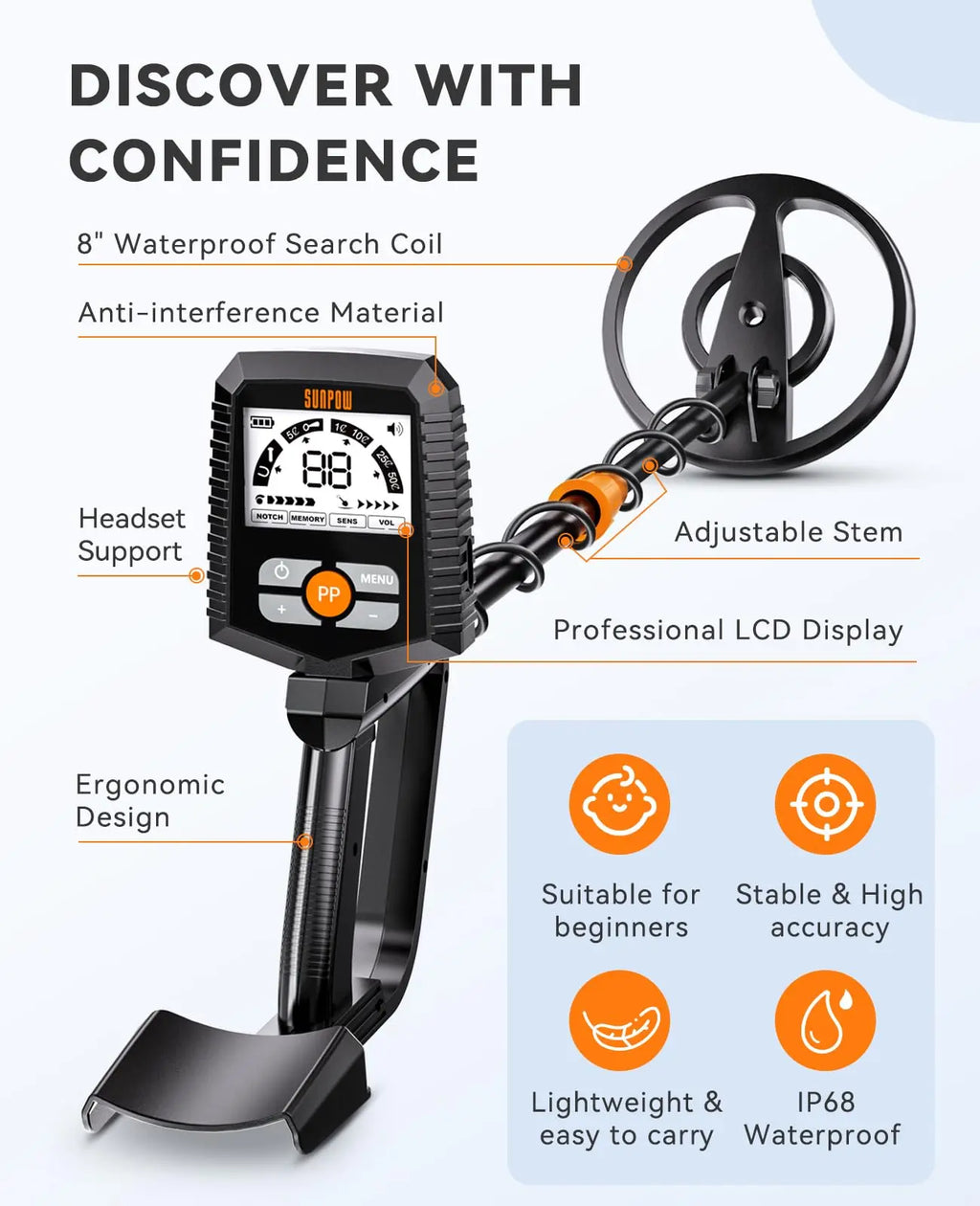 8" Professional Metal Detector for Adults