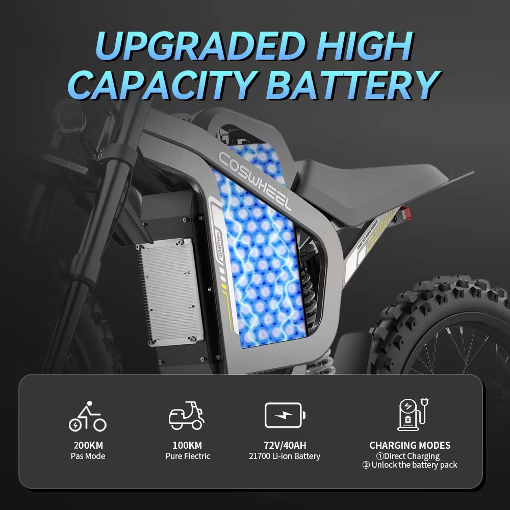 Off-Road Electric bike 9000W motor 72V 40AH Battery Electric Bicycle 124 miles off-road riding E-bike