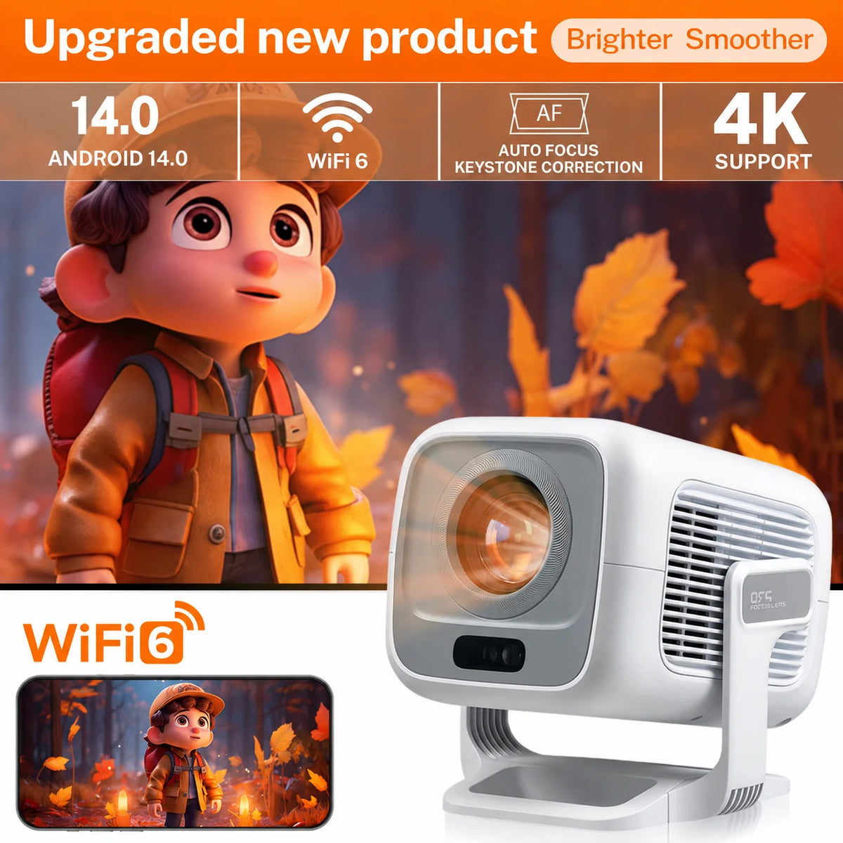 4K Mini Cinema LED Projector Android 14
