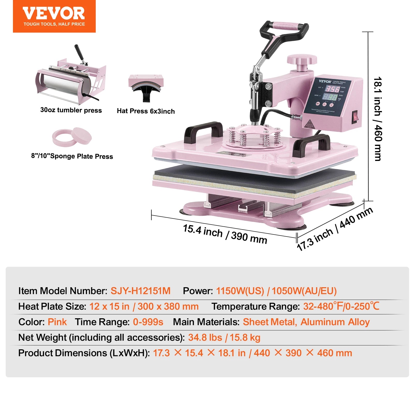 Heat Press Machine 12x15 inch With 360° Swing Away