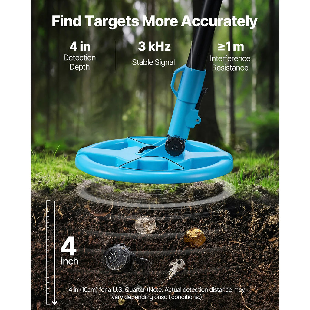 Adjustable Metal Detector 4" Lightweight LCD 6" IP68 Waterproof Search Coil Adjustable 25.6-36.6" Accuracy For Gold Exploration