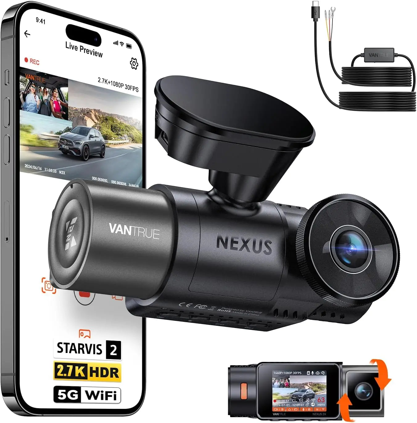 Dual Dash Camera with IR Night Vision
