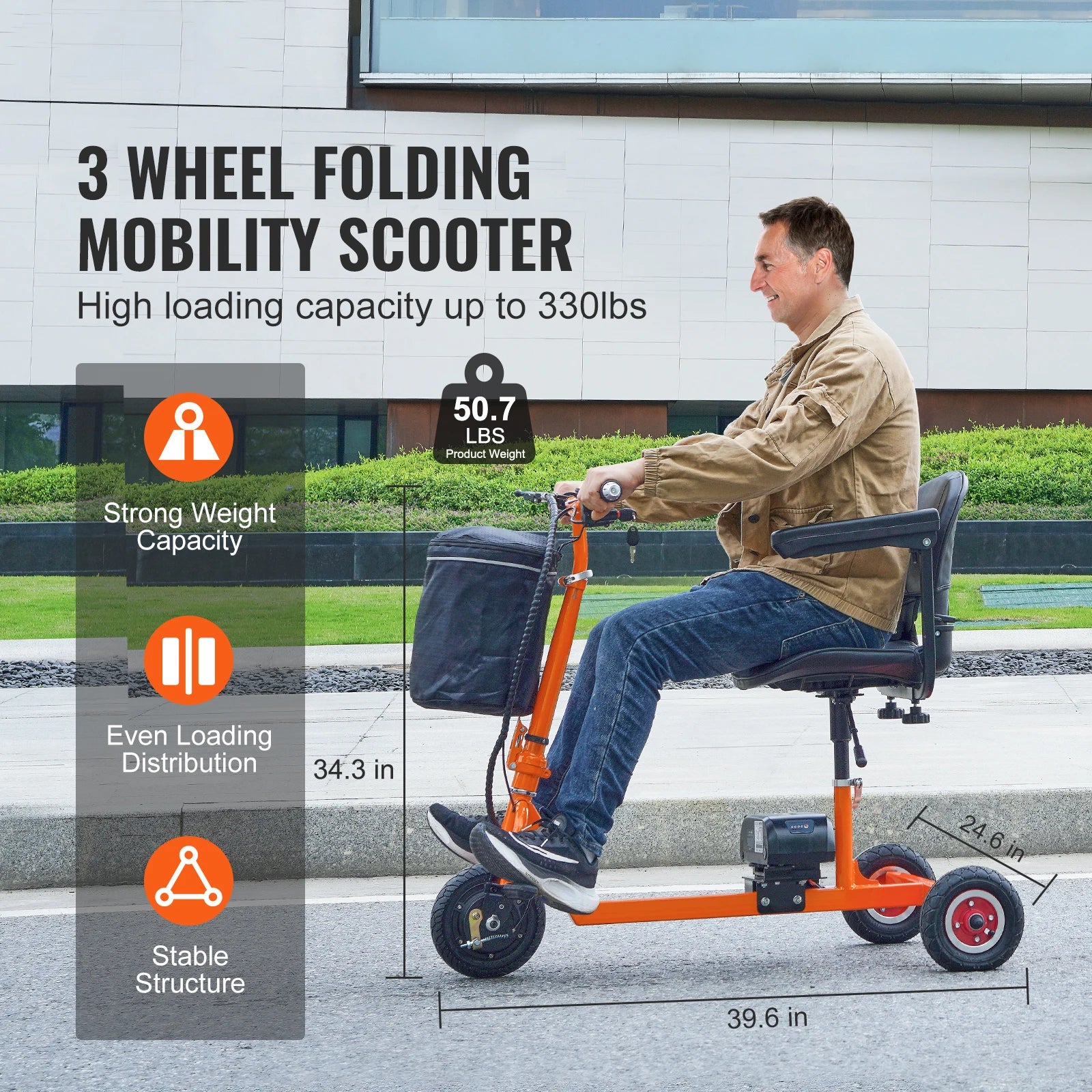 Foldable 3 Wheel Mobility Scooter for Seniors