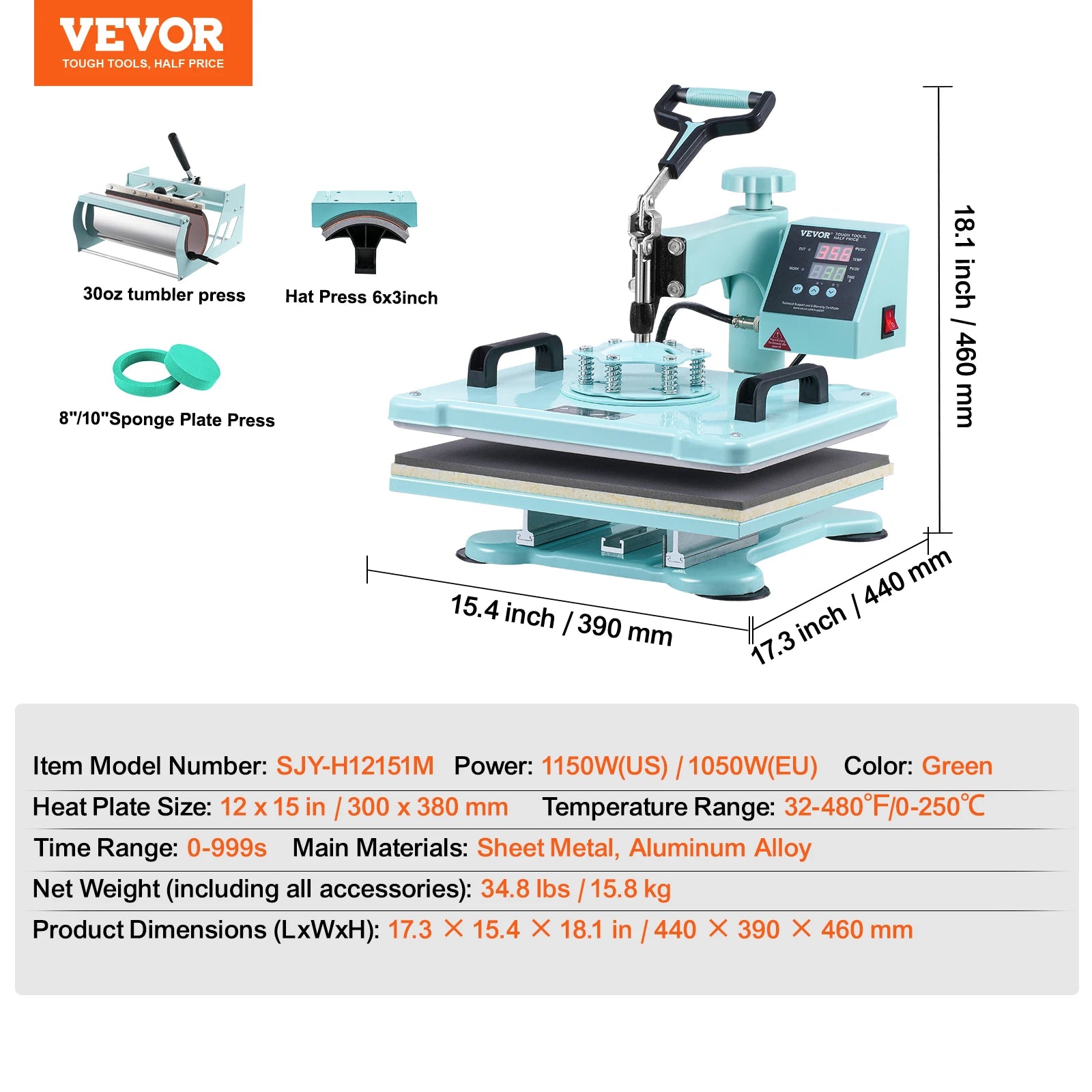 Heat Press Machine 12x15 inch With 360° Swing Away