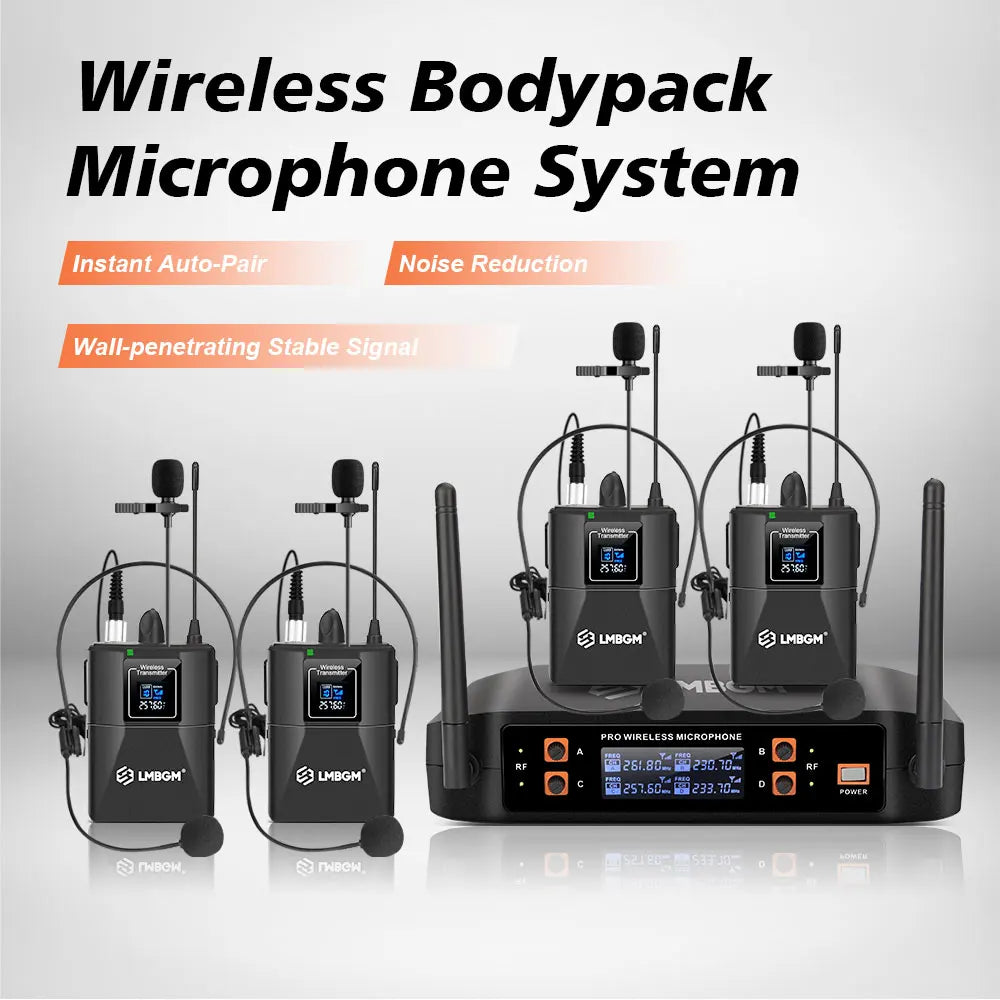 4 Channel UHF Wireless Headset Microphone Set