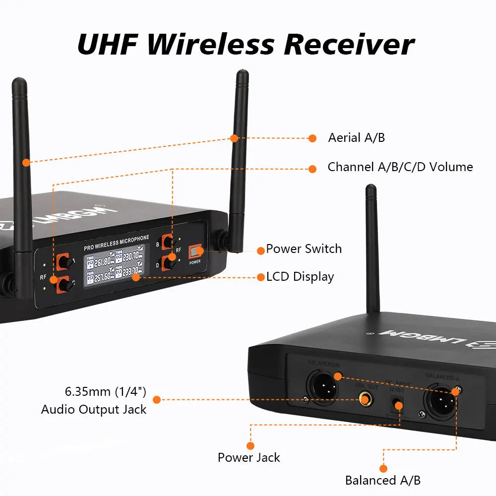 4 Channel UHF Wireless Headset Microphone Set