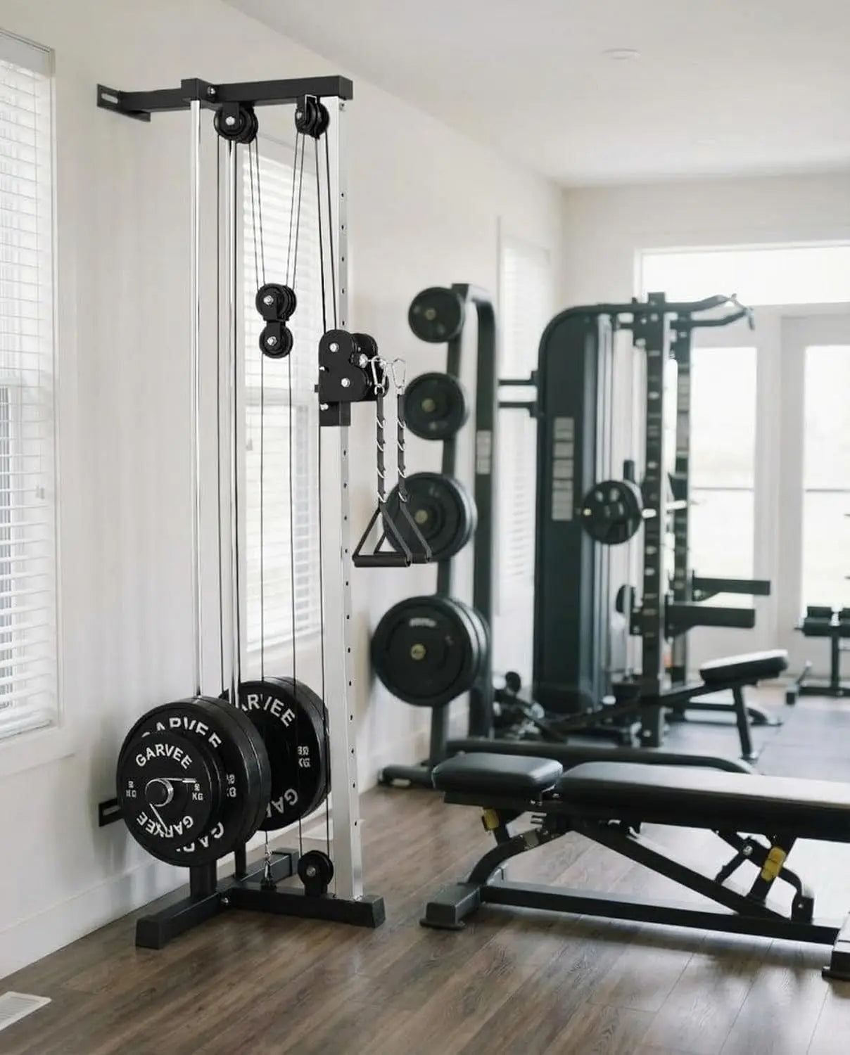Wall Mount Cable Station Dual Pulley Cable Crossover Machine LAT Pulldown Bar & Foot Board for Home Gym Strength Training