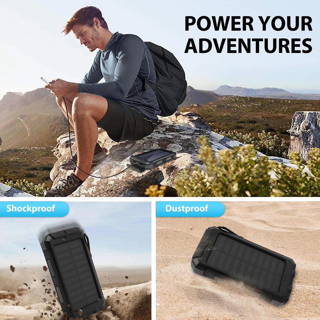 Portable Solar Power Bank With LED Flashlight