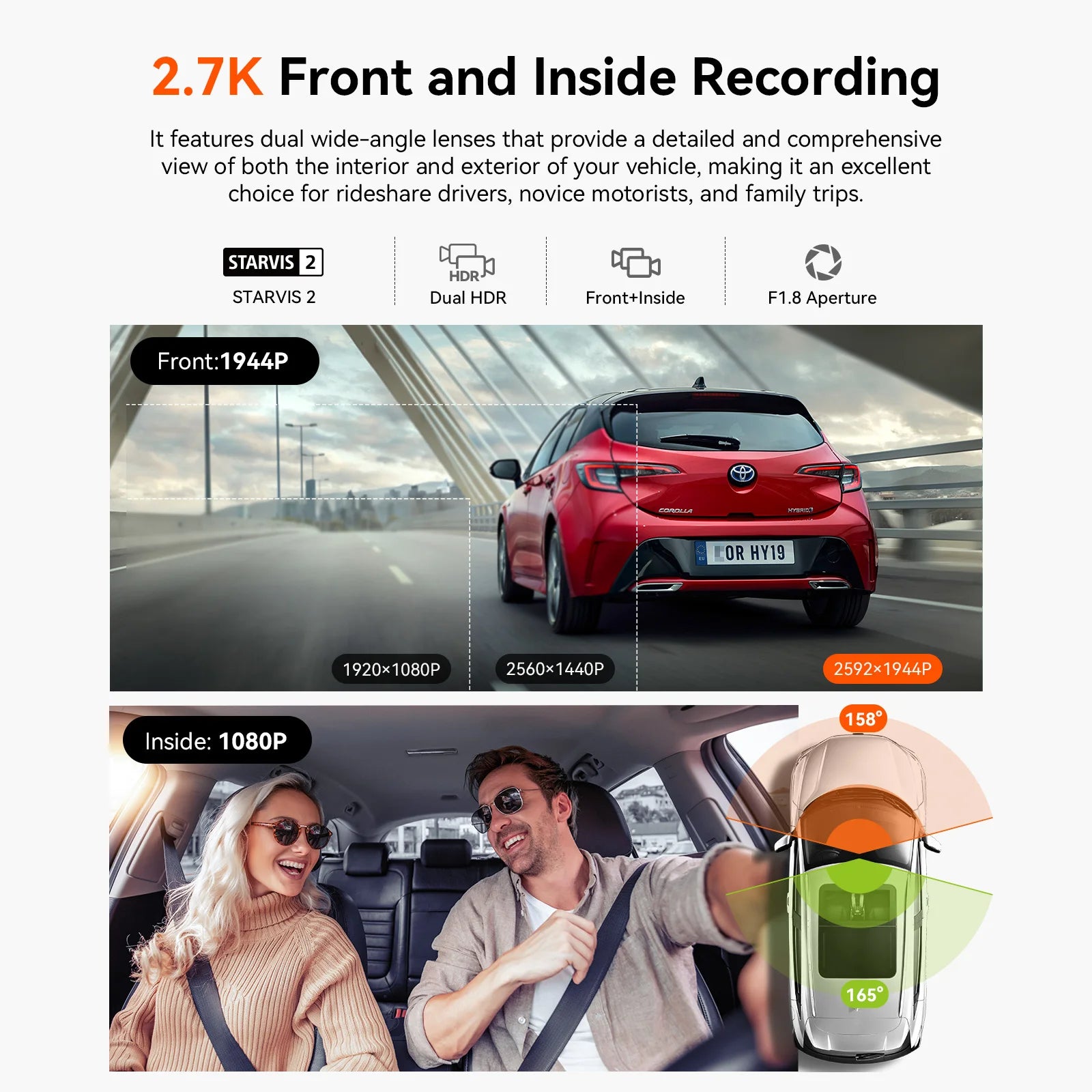 Dual Dash Camera with IR Night Vision