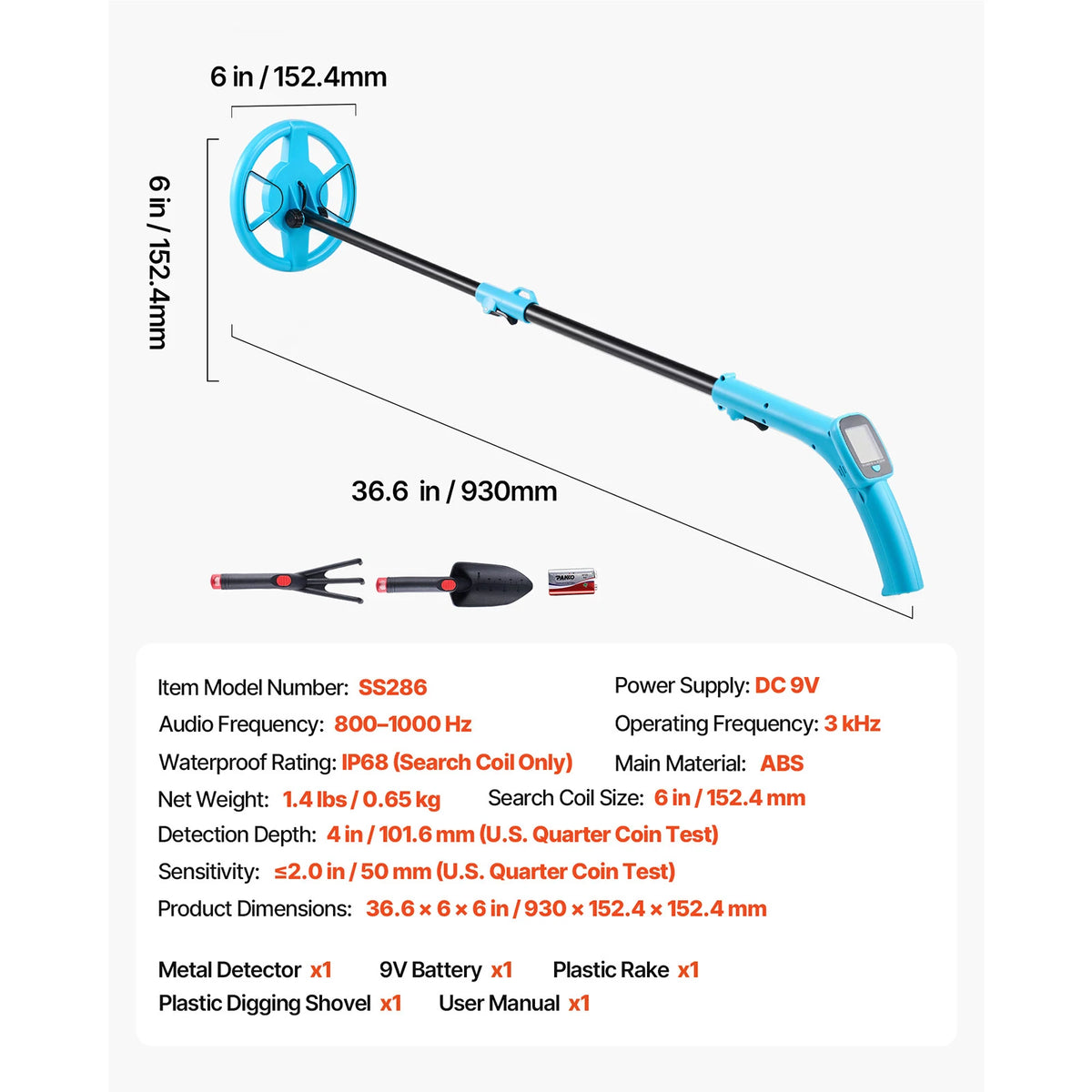 Adjustable Metal Detector 4" Lightweight LCD 6" IP68 Waterproof Search Coil Adjustable 25.6-36.6" Accuracy For Gold Exploration