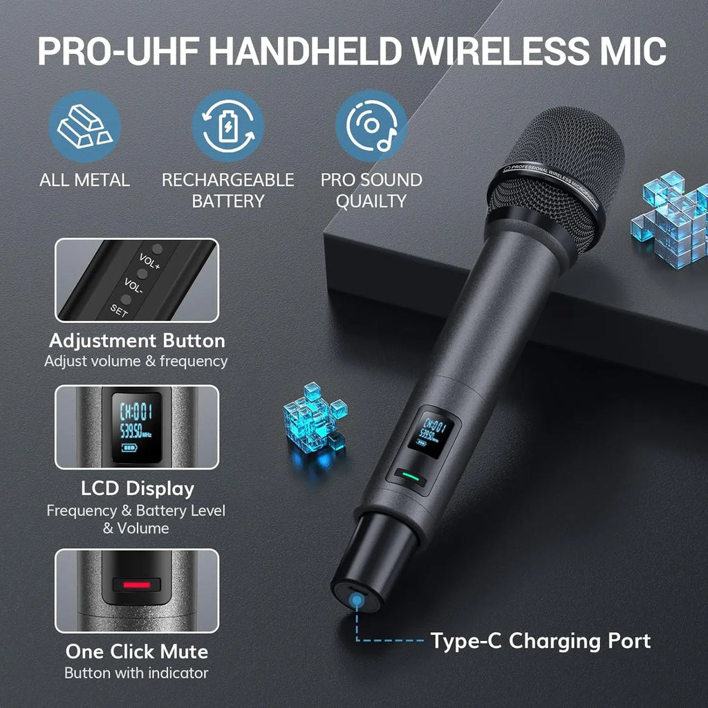 UHF Rechargeable Wireless Microphones, 2-Pack