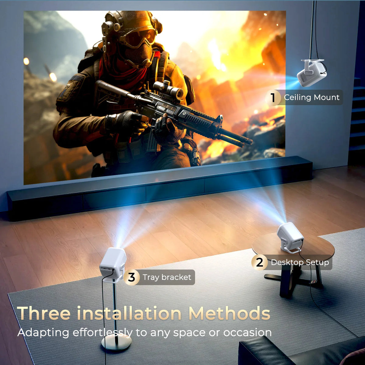 4K Mini Cinema LED Projector Android 14