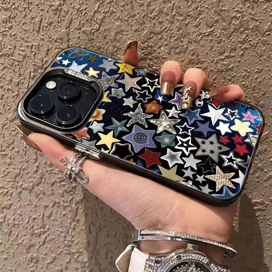 Star Pattern Matte Phone Case, Anti-drop Decorative Phone Protector Cover Compatible with IPhone 16 Pro Max 15 Pro 14Plus 13 12