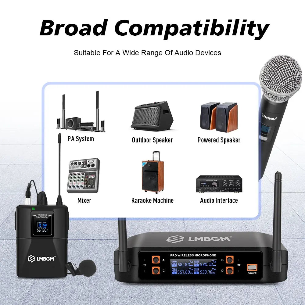 4 Channel UHF Wireless Dynamic Microphone Set