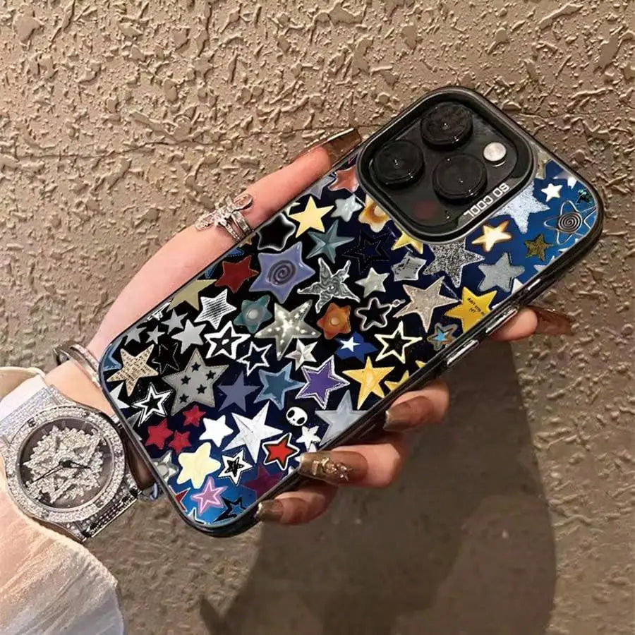 Star Pattern Matte Phone Case, Anti-drop Decorative Phone Protector Cover Compatible with IPhone 16 Pro Max 15 Pro 14Plus 13 12