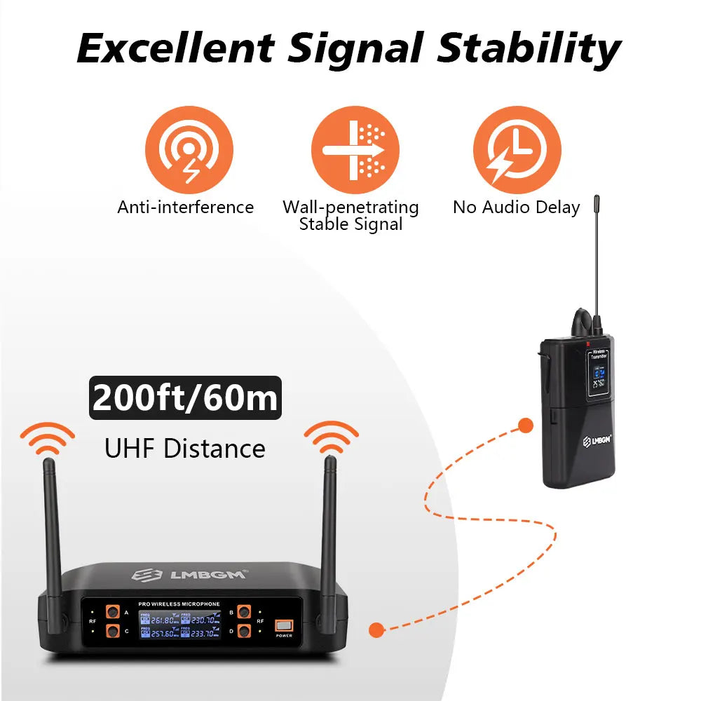 4 Channel UHF Wireless Headset Microphone Set