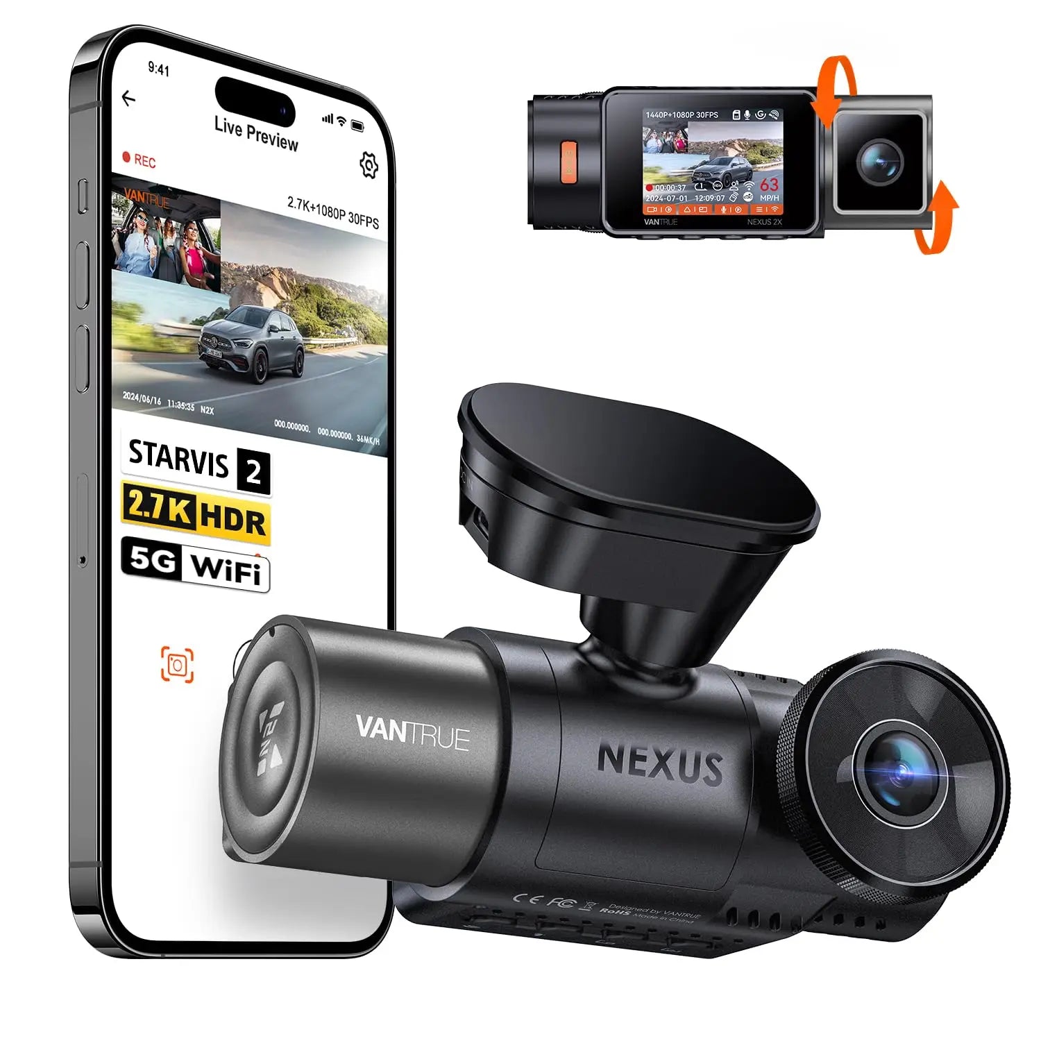 Dual Dash Camera with IR Night Vision