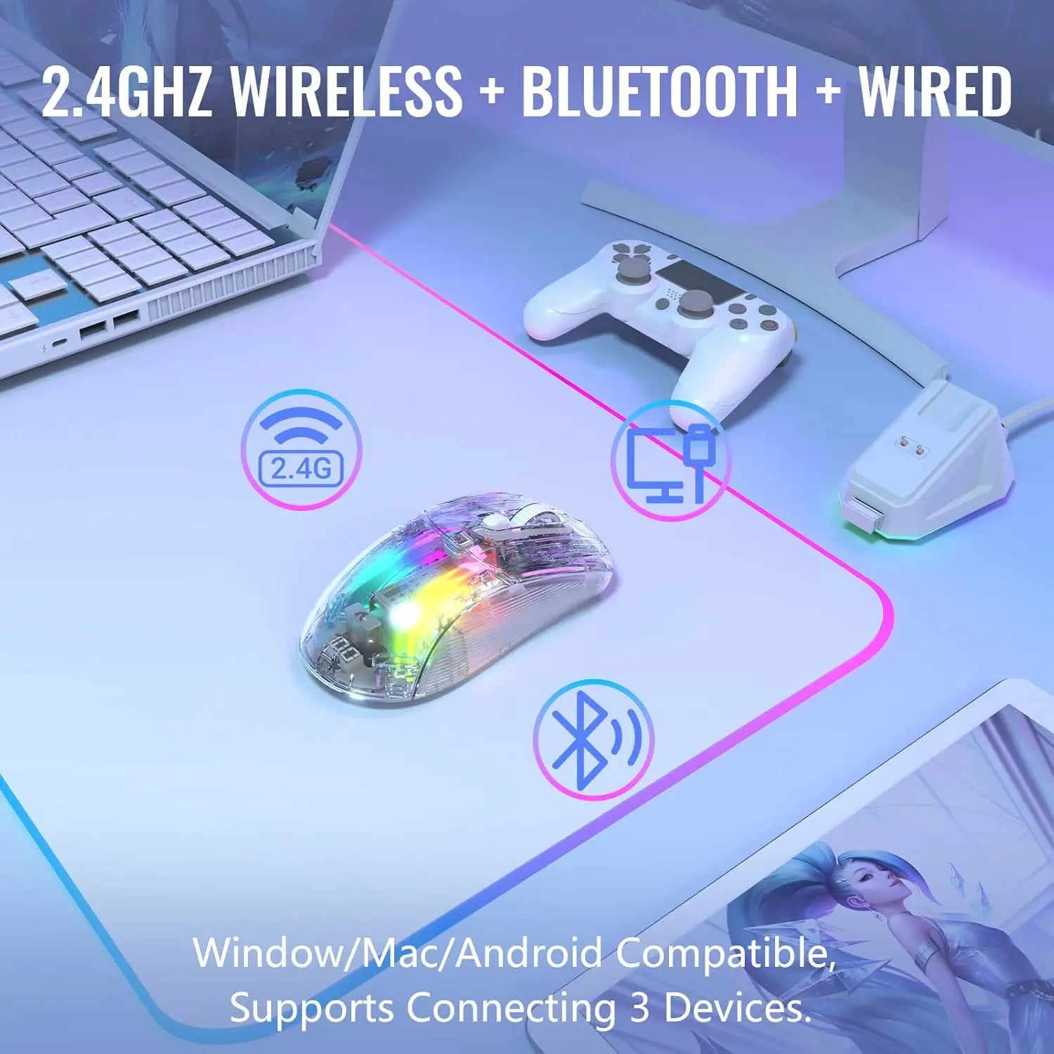 Wireless Gaming Mouse With RGB Charging Dock