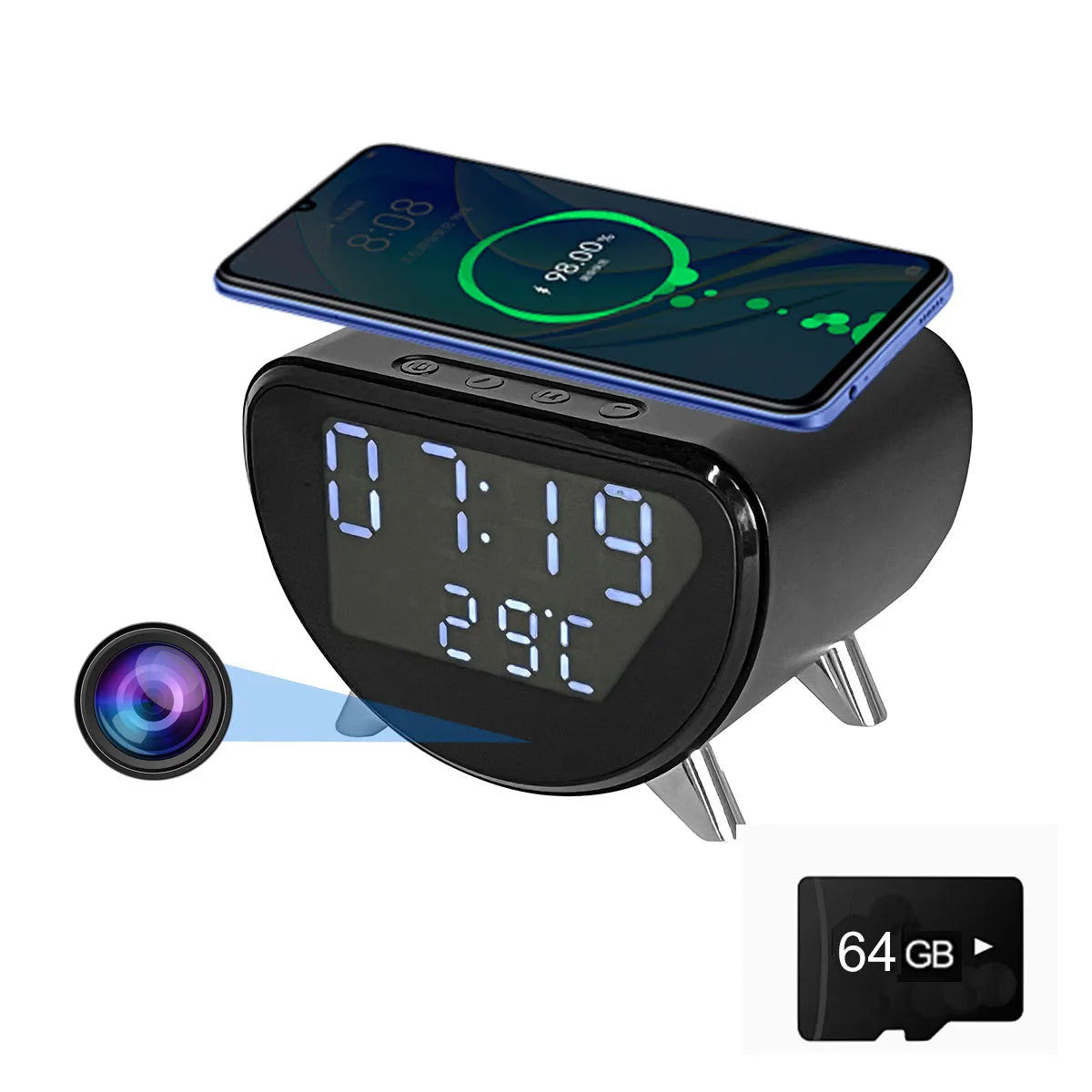 WiFi Clock Camera with Wireless Charging