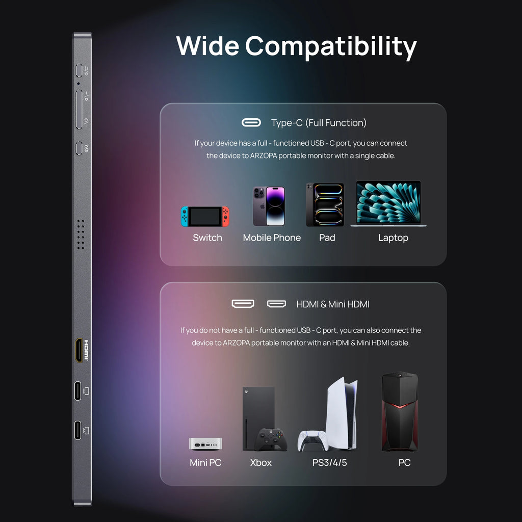 ARZOPA 16.1in 180HZ 2.5K Portable Monitor 107% sRGB HDR IPS External Second Screen for Laptop/PC/PS5/Mac/Xbox Z3FC Gray with Bag