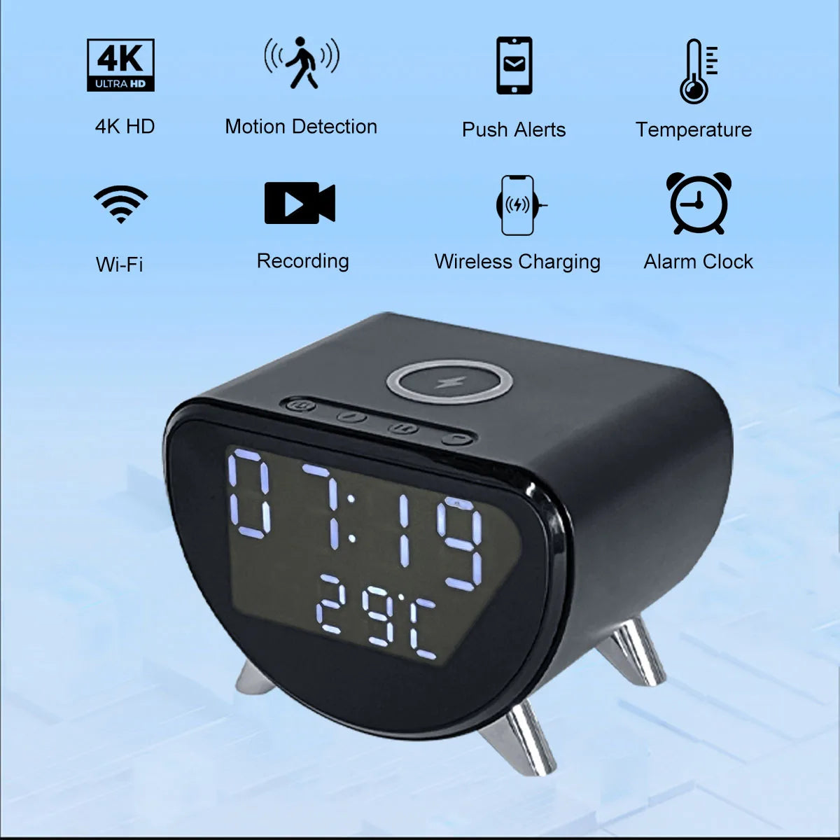 WiFi Clock Camera with Wireless Charging