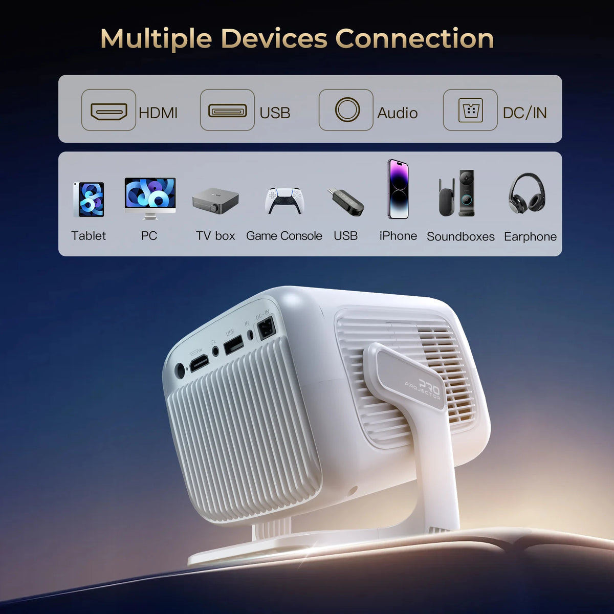 4K Mini Cinema LED Projector Android 14