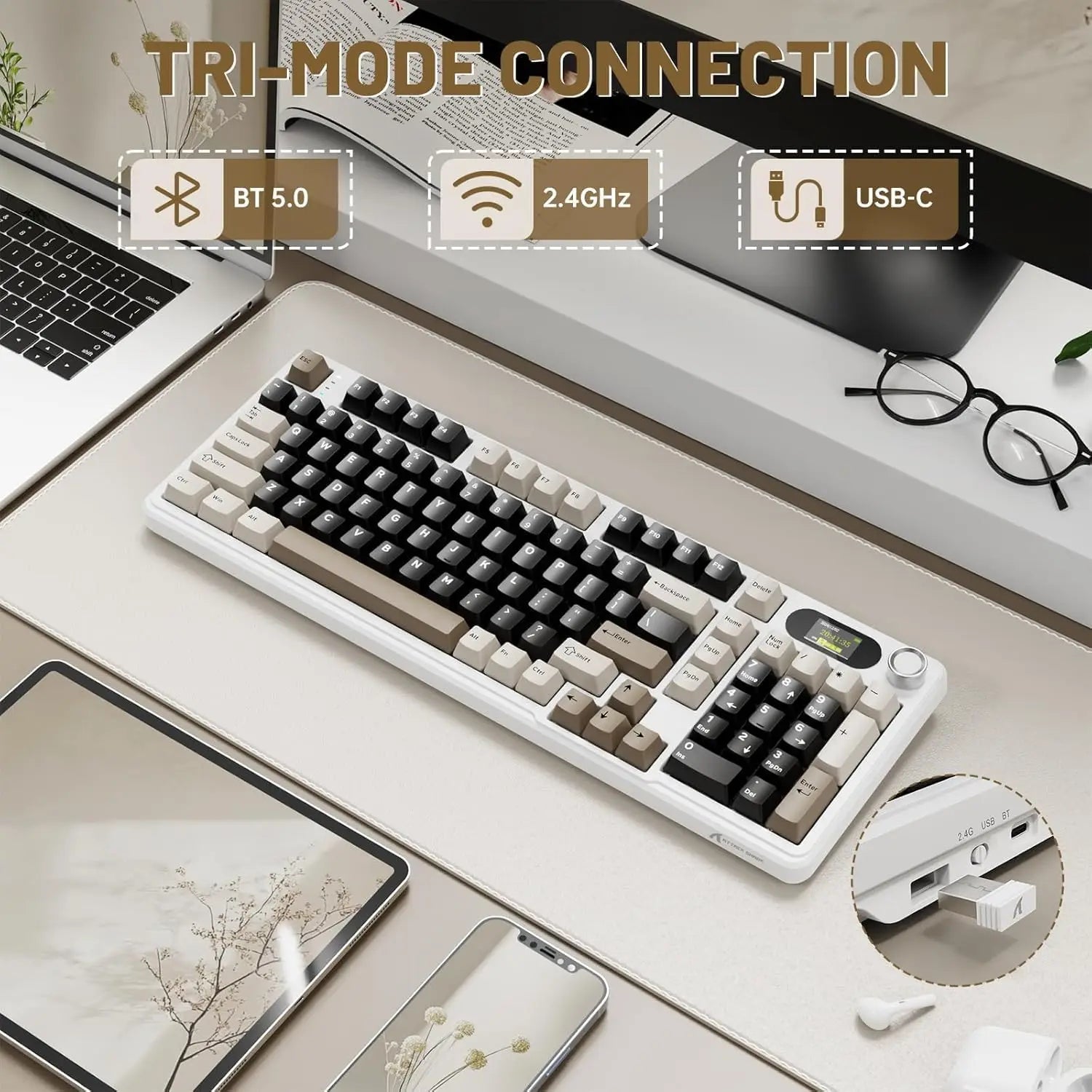Wireless Mechanical Keyboard with Screen & Knob
