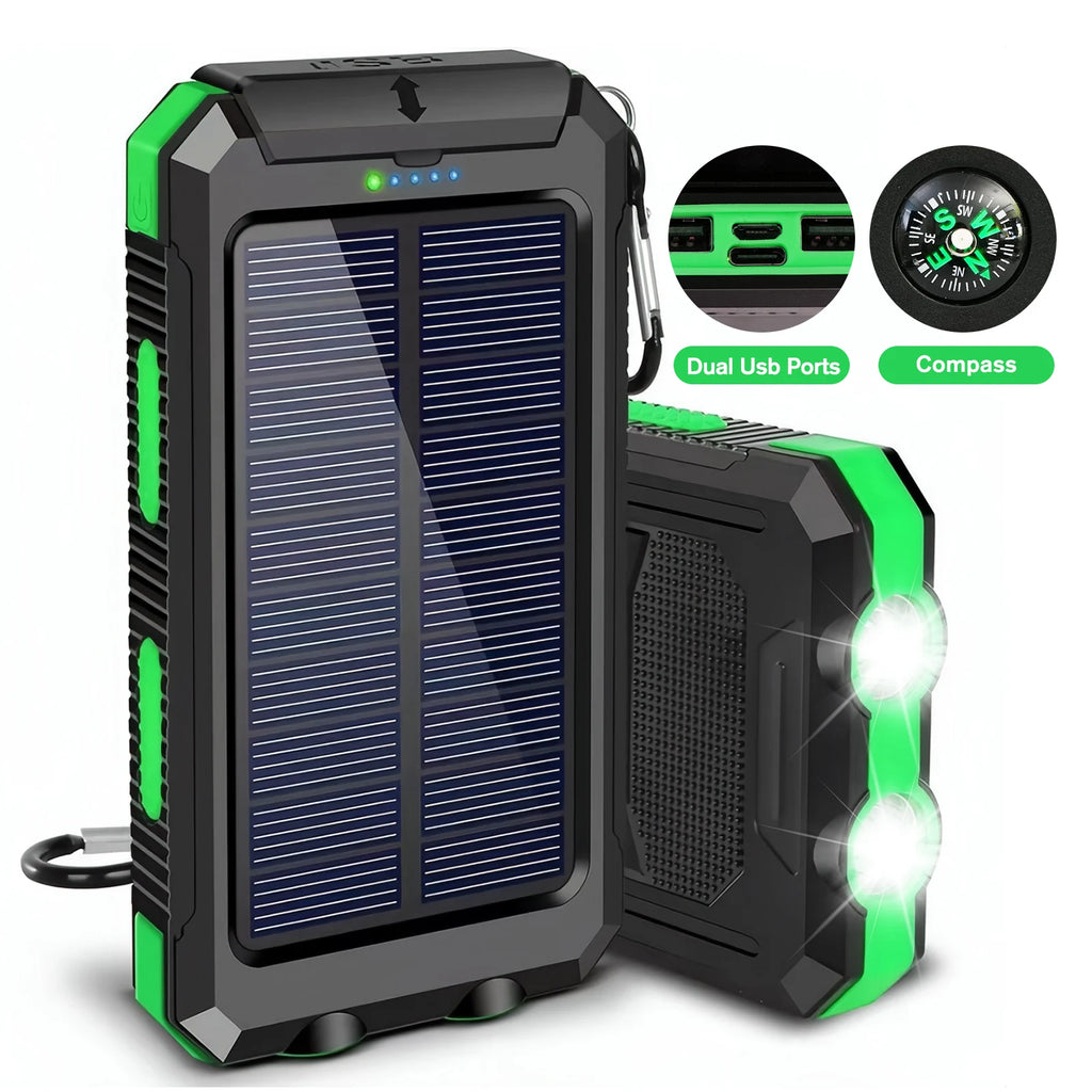 Portable Solar Power Bank With LED Flashlight