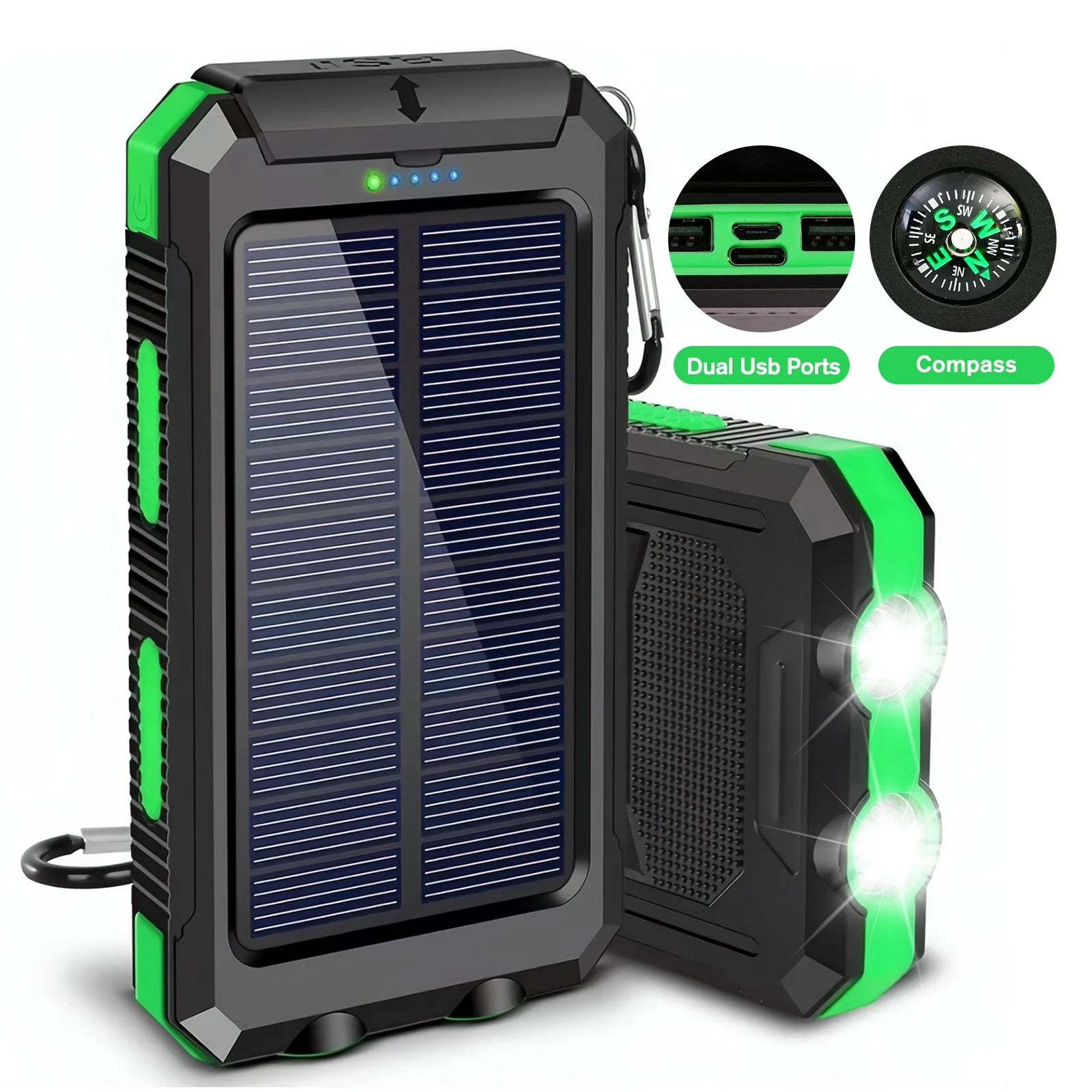 Portable Solar Power Bank With LED Flashlight