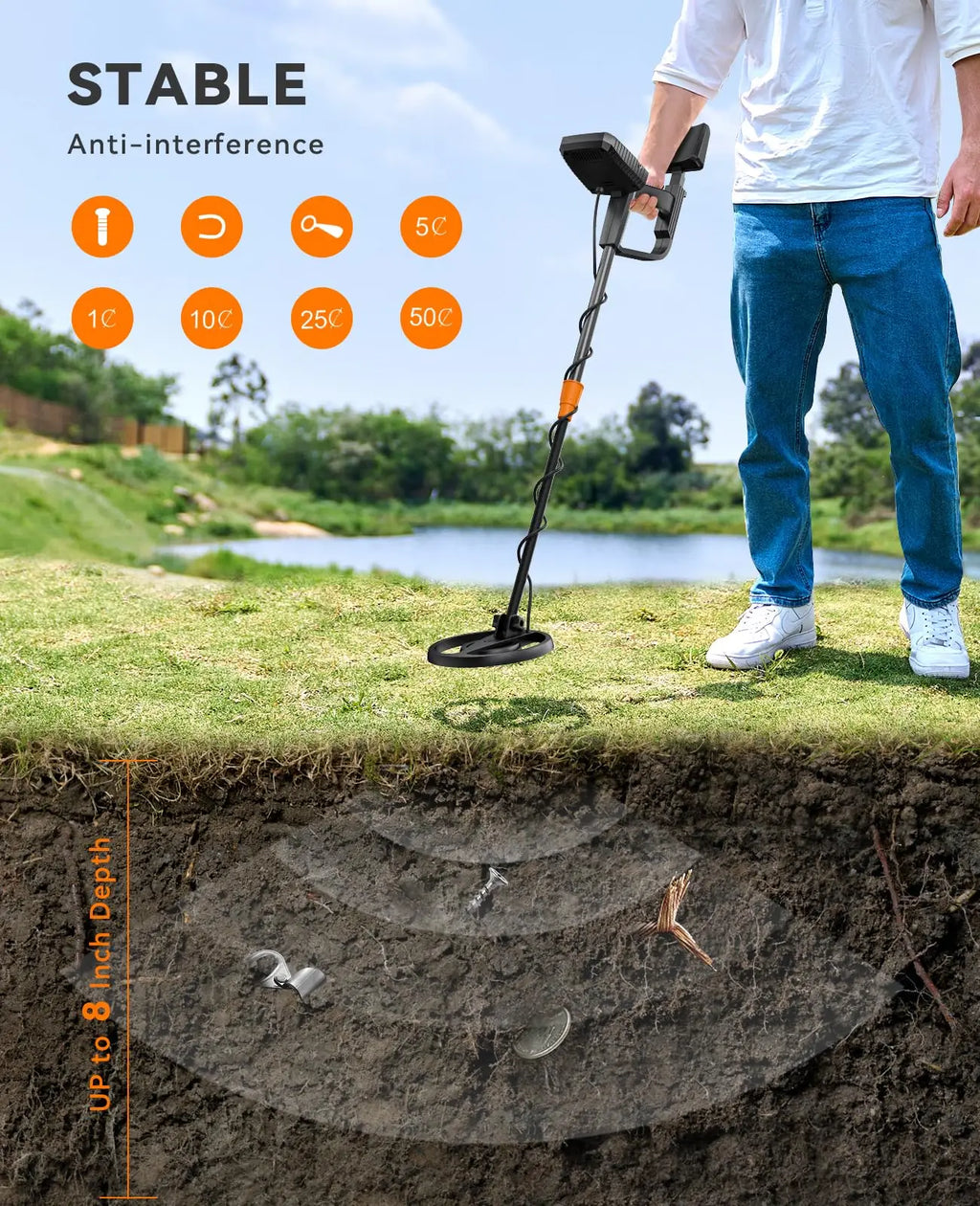 8" Professional Metal Detector for Adults
