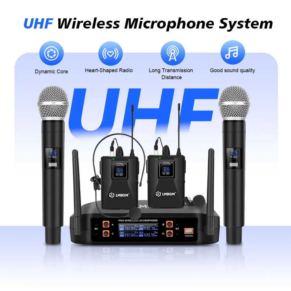 4 Channel UHF Wireless Dynamic Microphone Set