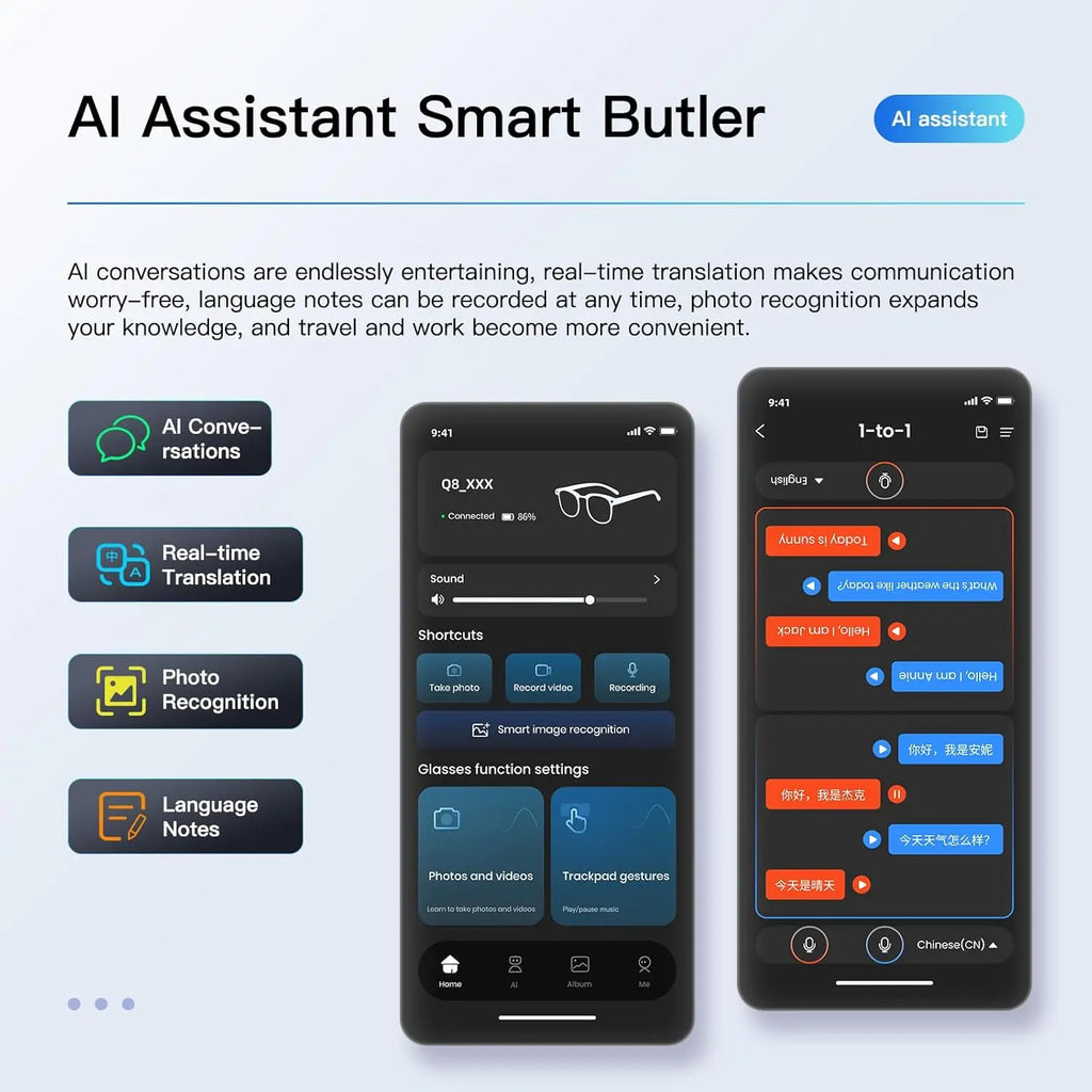 Translation Smart Glasses with 8mp Camera