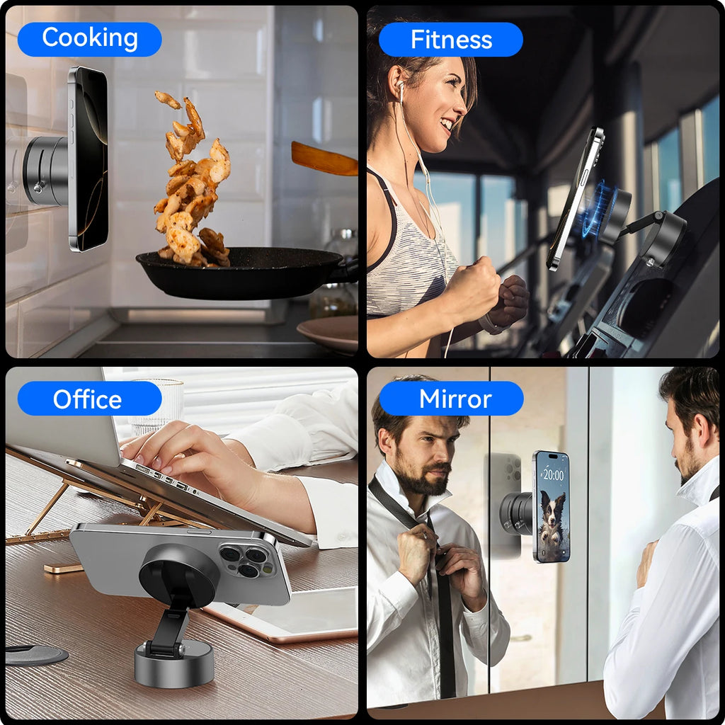 Mini 360° Vacuum Double Side Magnetic Suction Cup Holder Foldable Kitchen Lazy Phone Bracket For iPhone Android Smartphone
