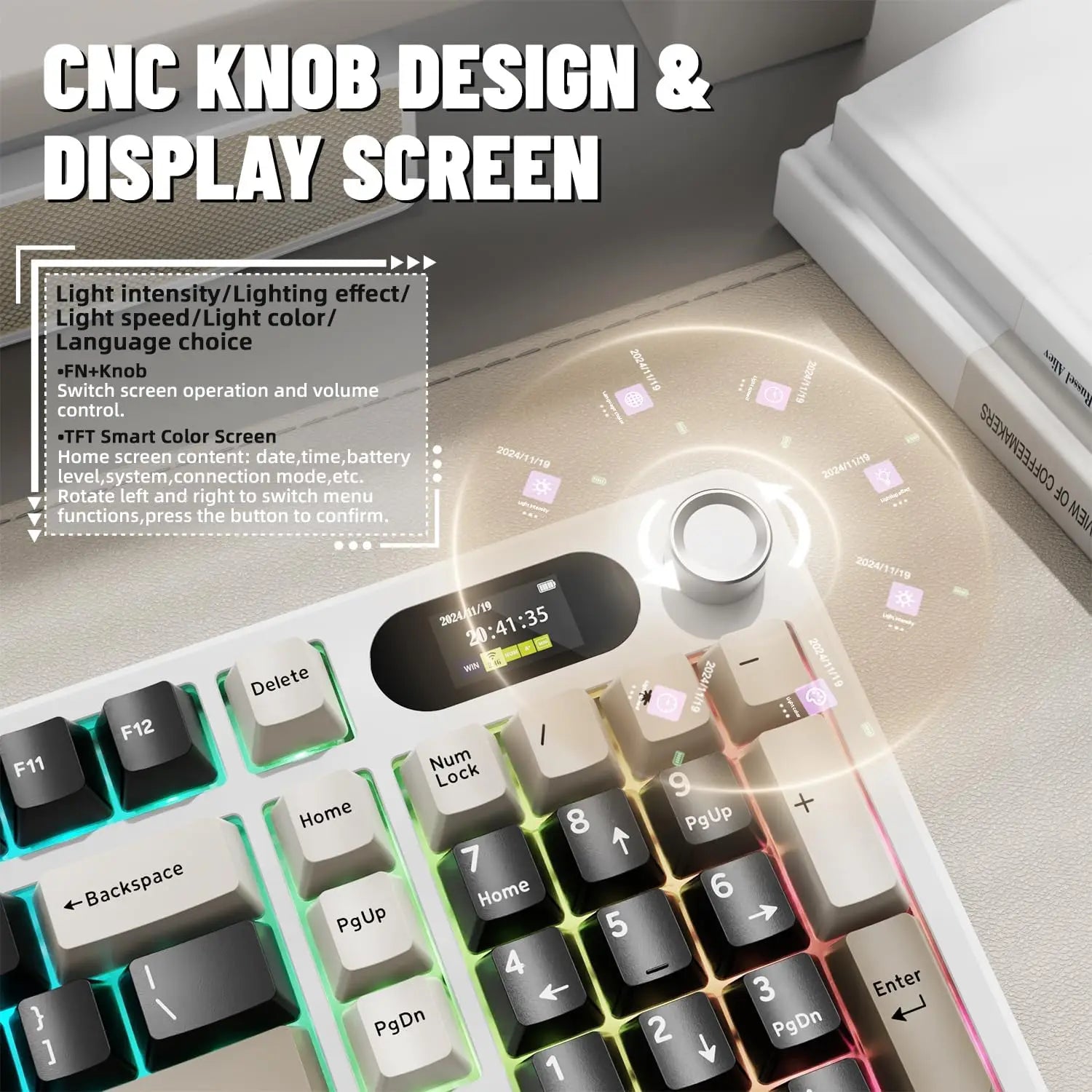 Wireless Mechanical Keyboard with Screen & Knob