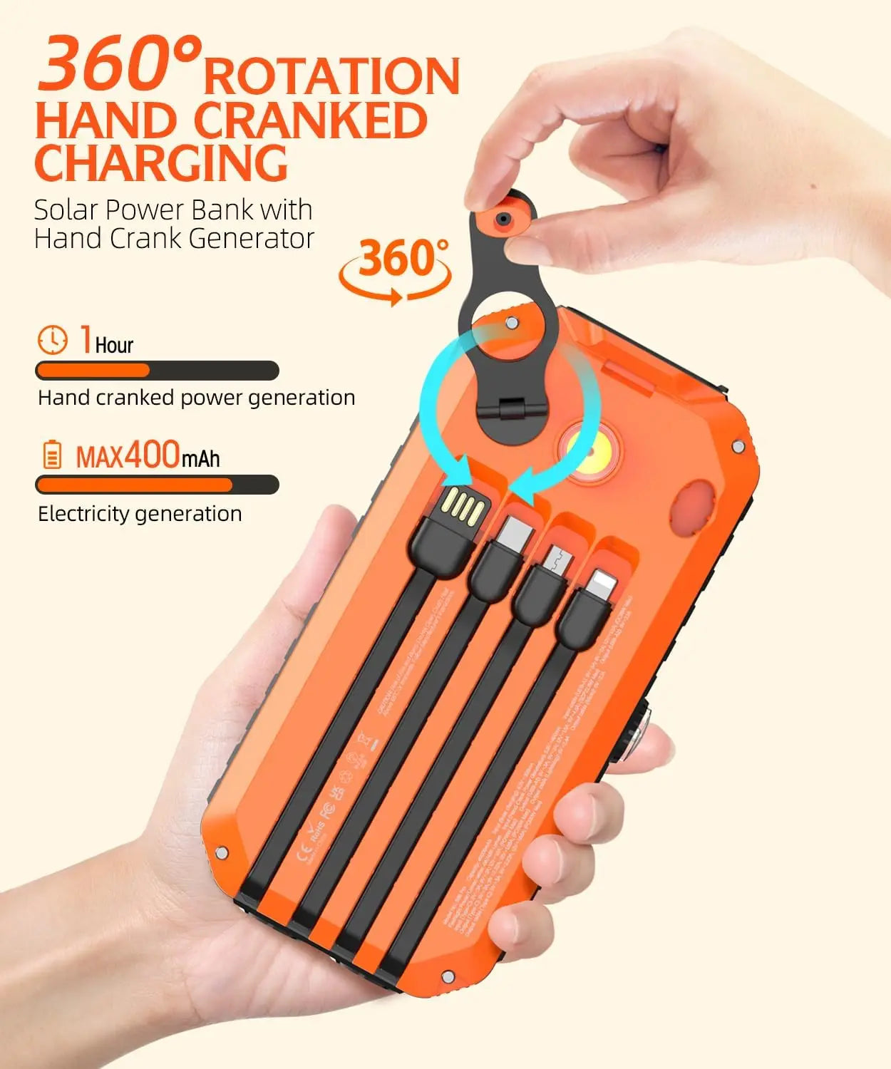 Solar Charger Power Bank With Hand Crank