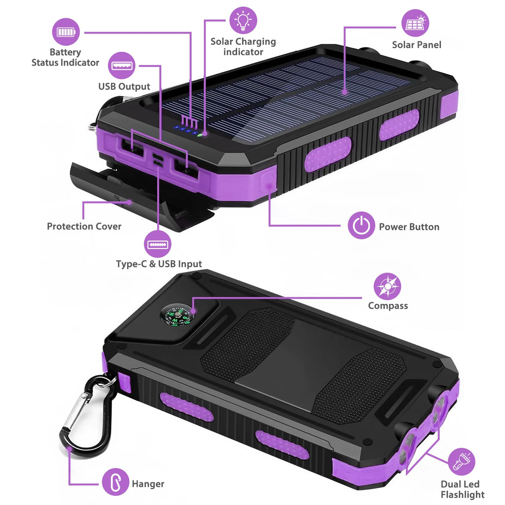 Portable Solar Power Bank With LED Flashlight