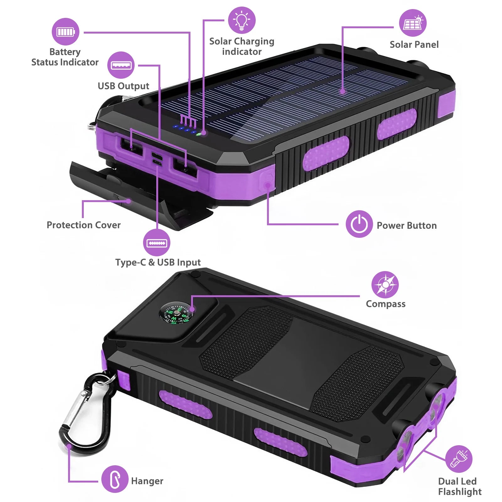 Portable Solar Power Bank With LED Flashlight