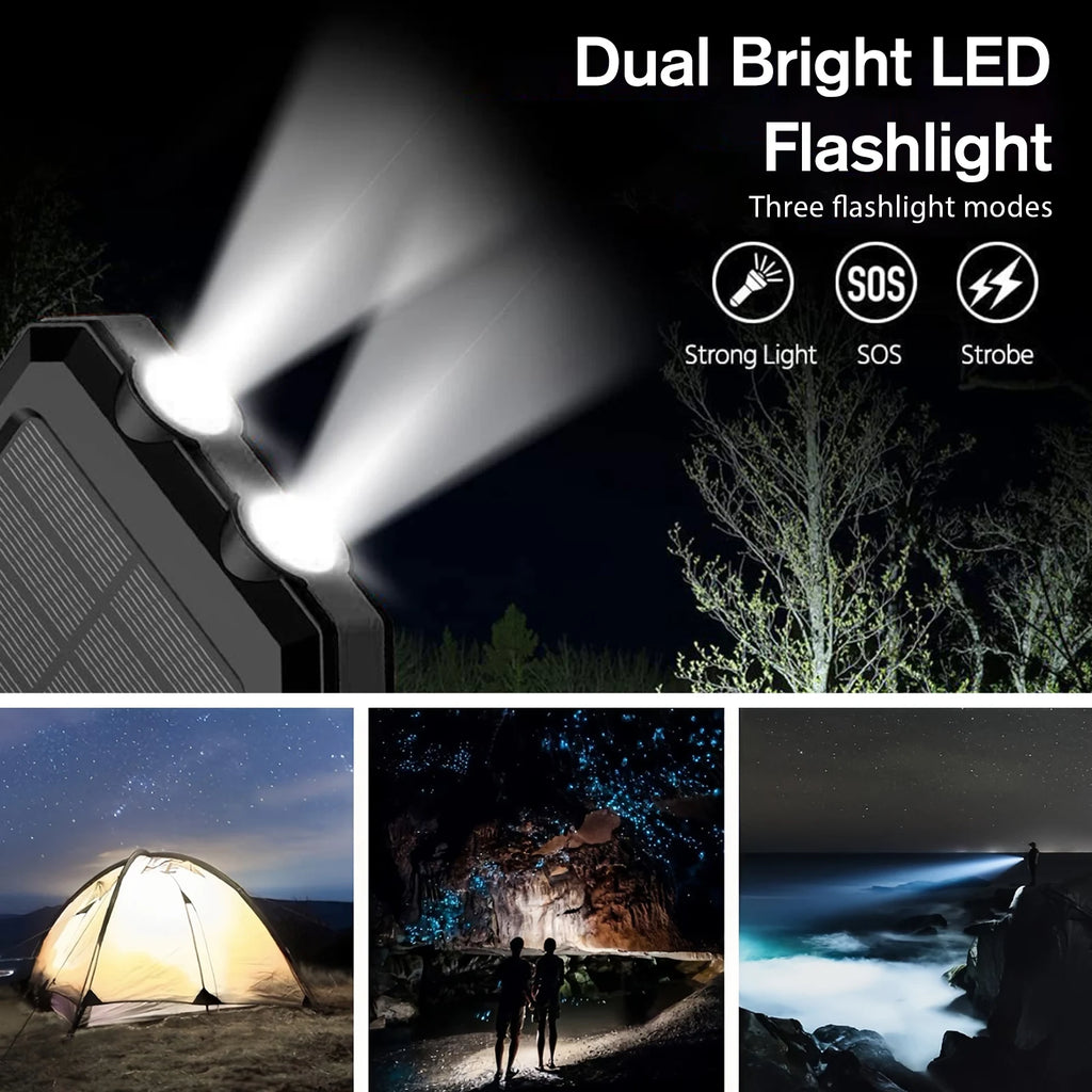 Portable Solar Power Bank With LED Flashlight