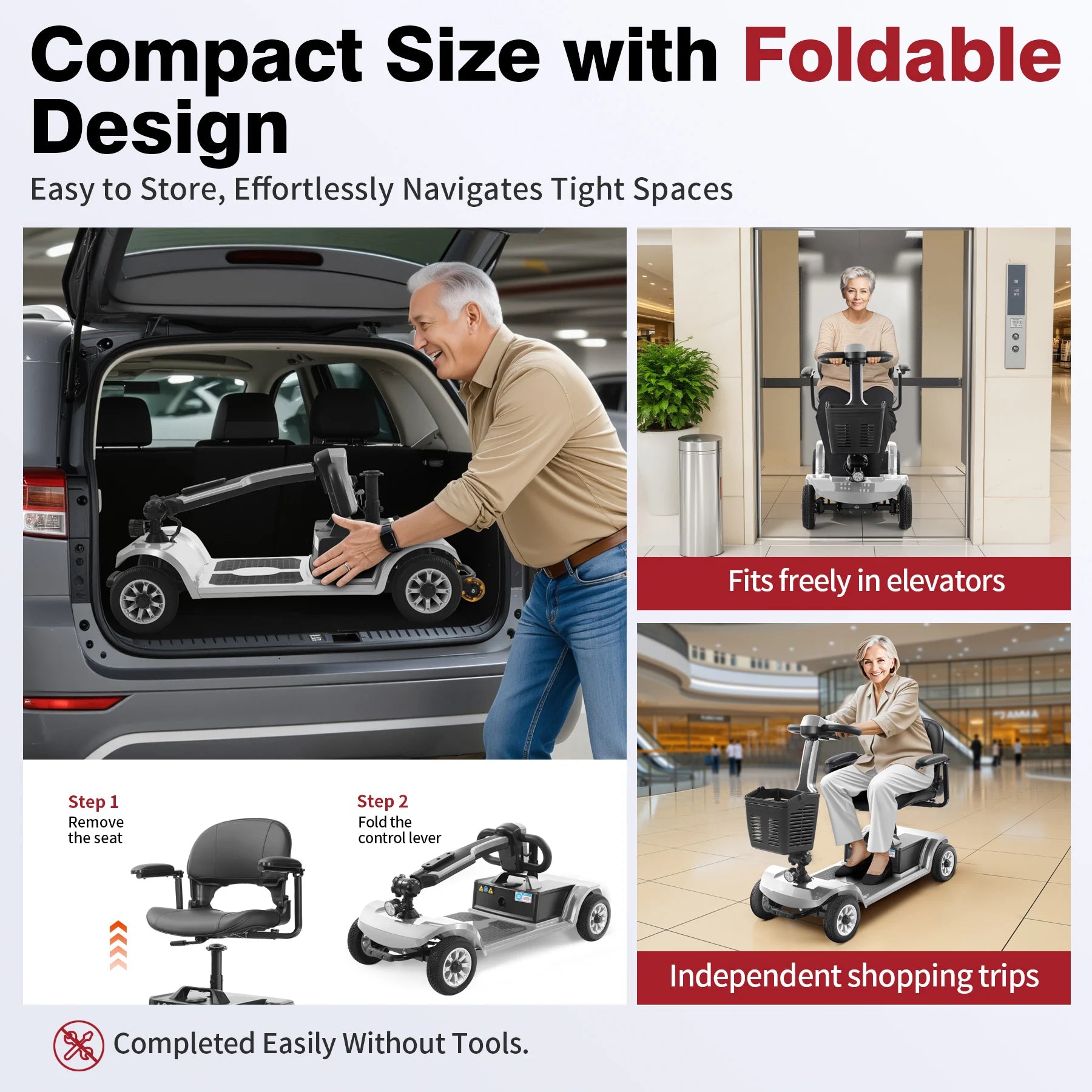 Foldable 4 Wheel Mobility Scooter for Seniors