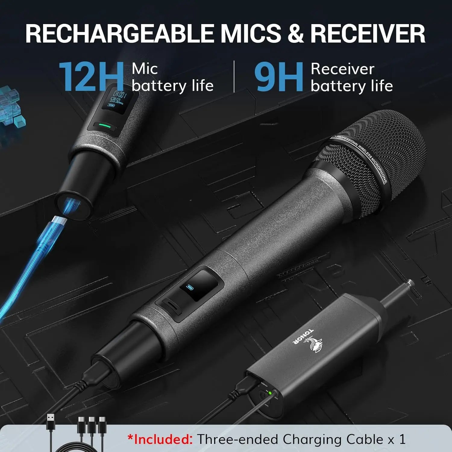 UHF Rechargeable Wireless Microphones, 2-Pack
