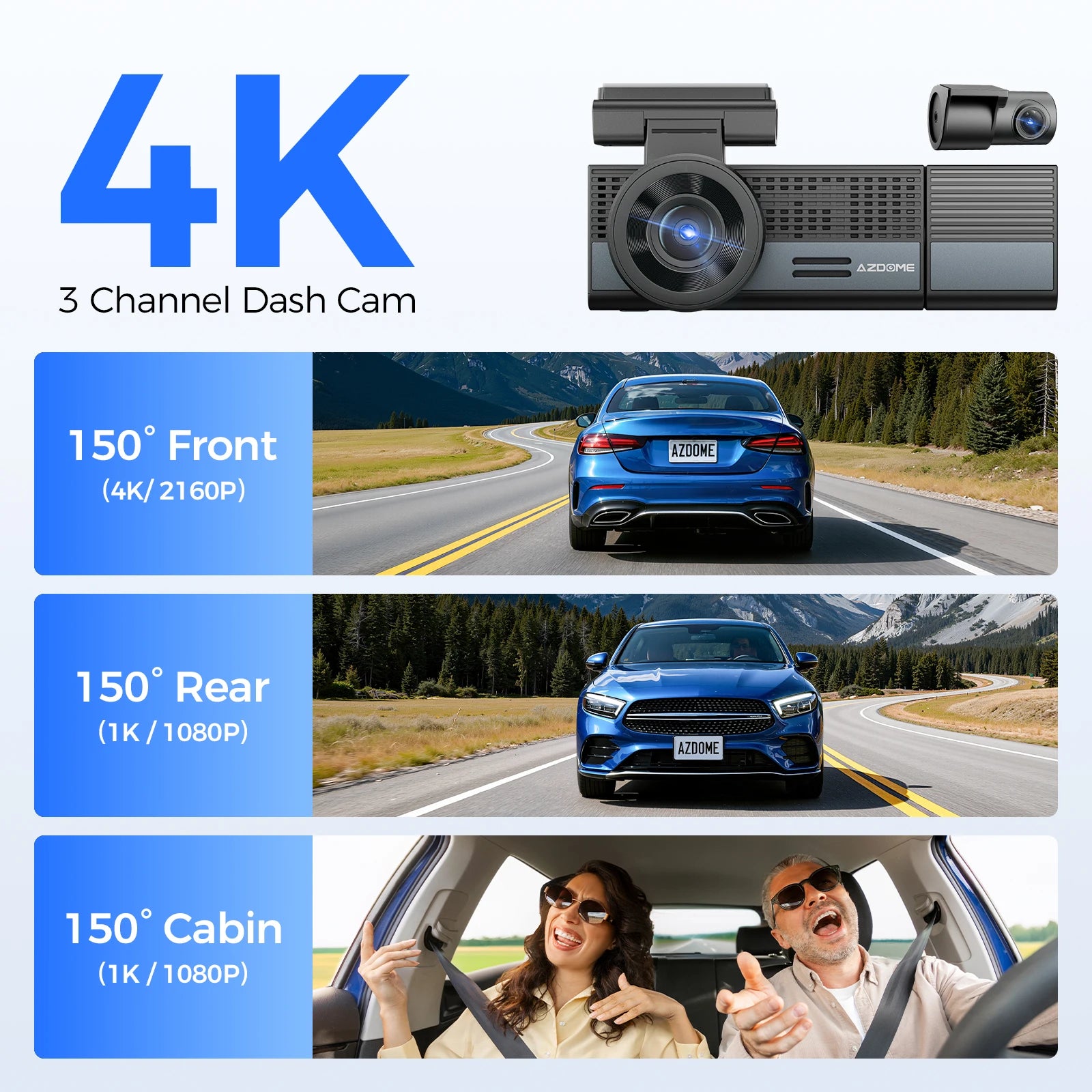 Dash Cam 3-Channel  With Voice Control