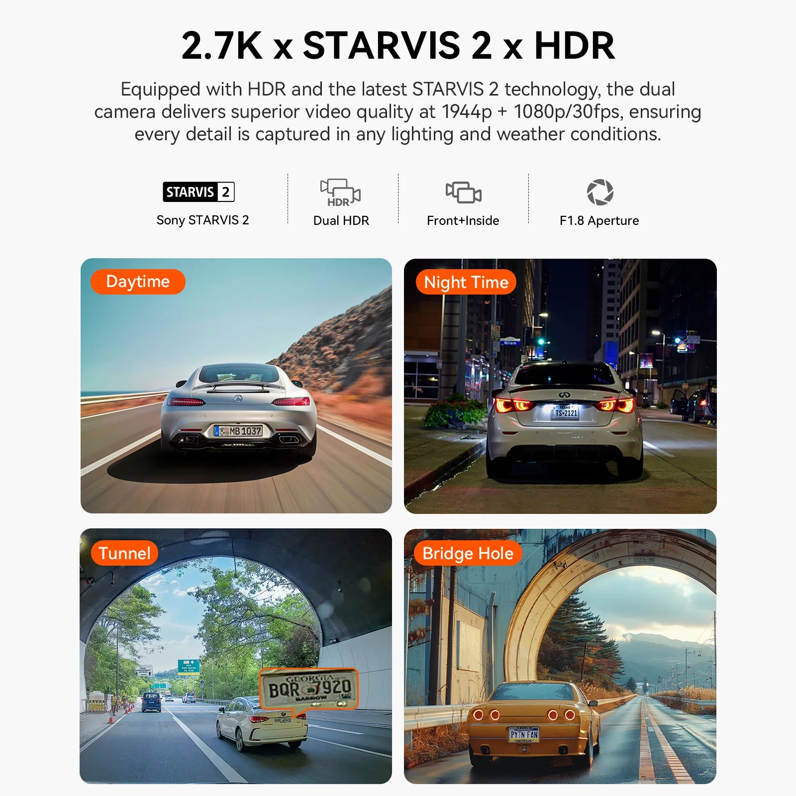 Dual Dash Camera with IR Night Vision