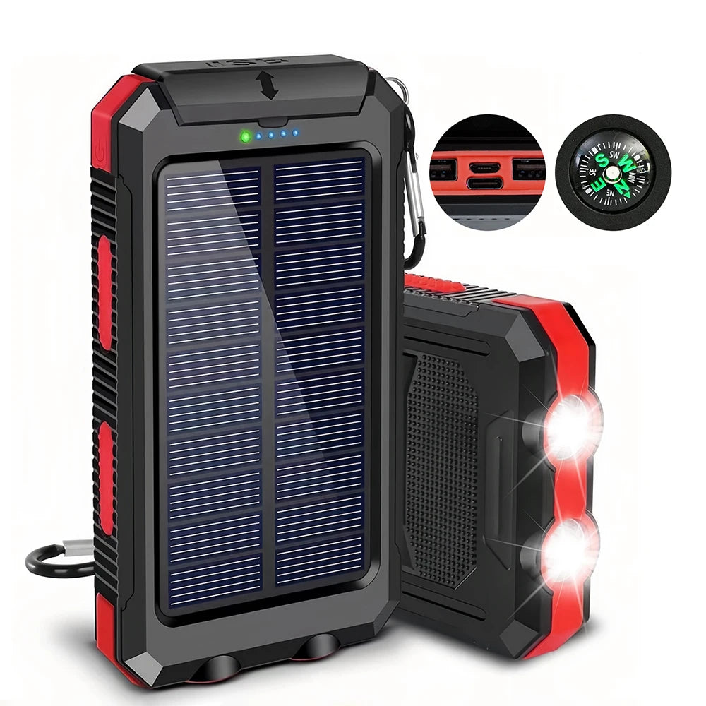Portable Solar Power Bank With LED Flashlight