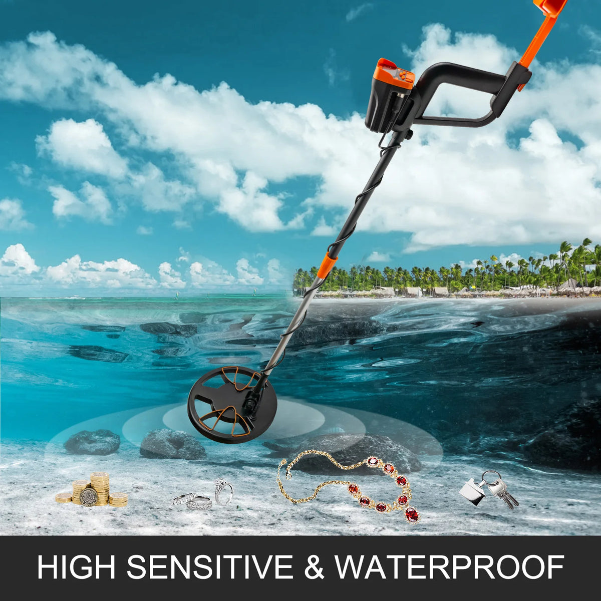 Waterproof Metal Detector Waterproof Disc Underwater Underground High Accuracy Sensitive LCD Display Humanity for Adults Children