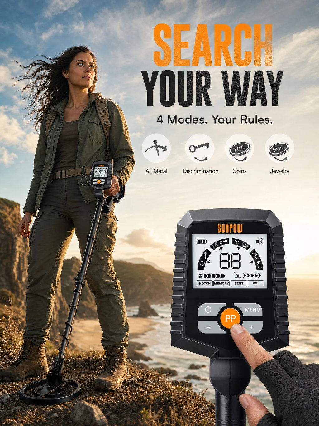 8" Professional Metal Detector for Adults