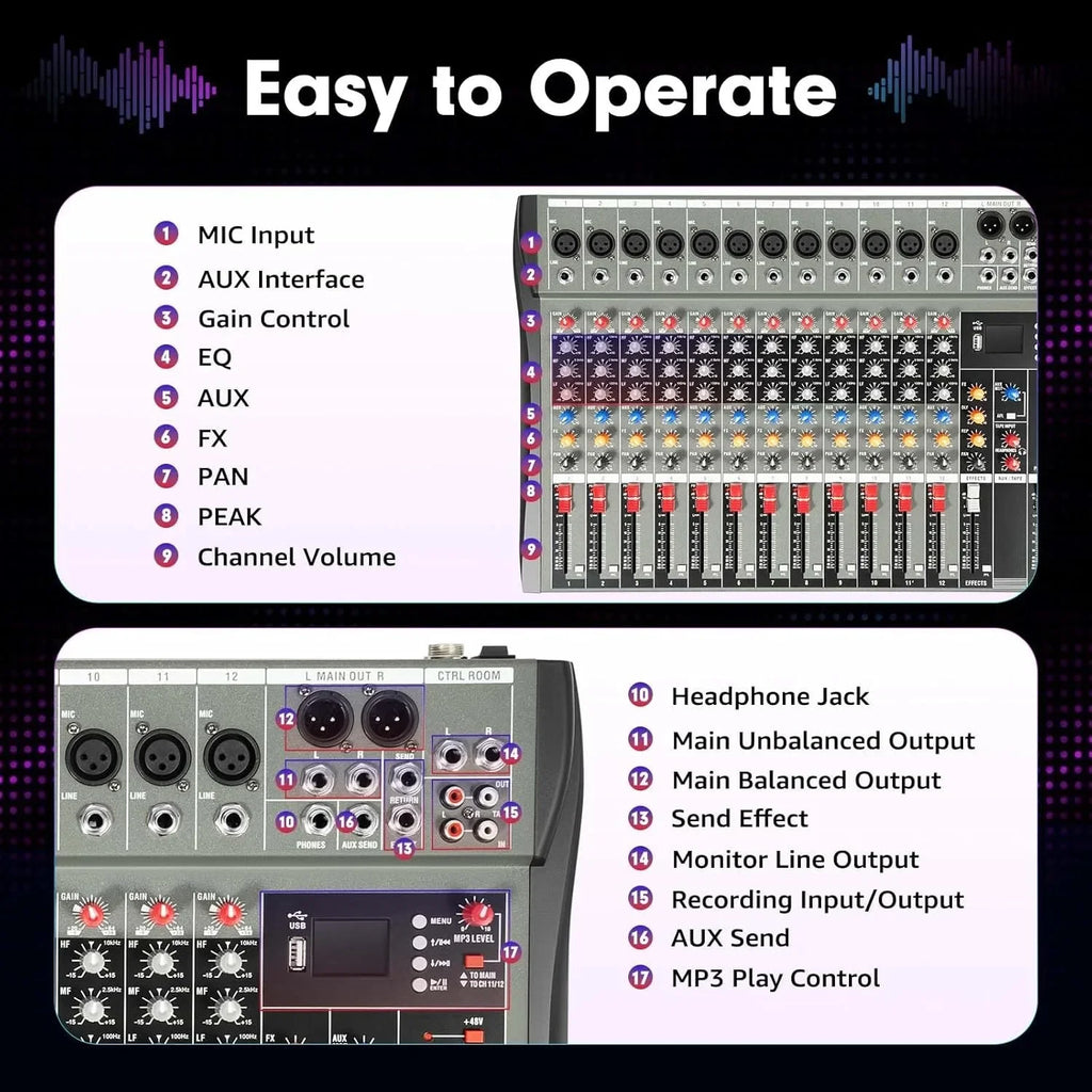 12-channel Professional  Audio Mixer