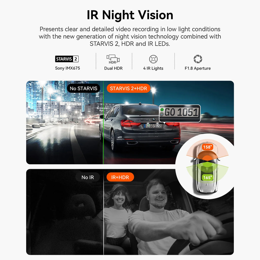 Dual Dash Camera with IR Night Vision