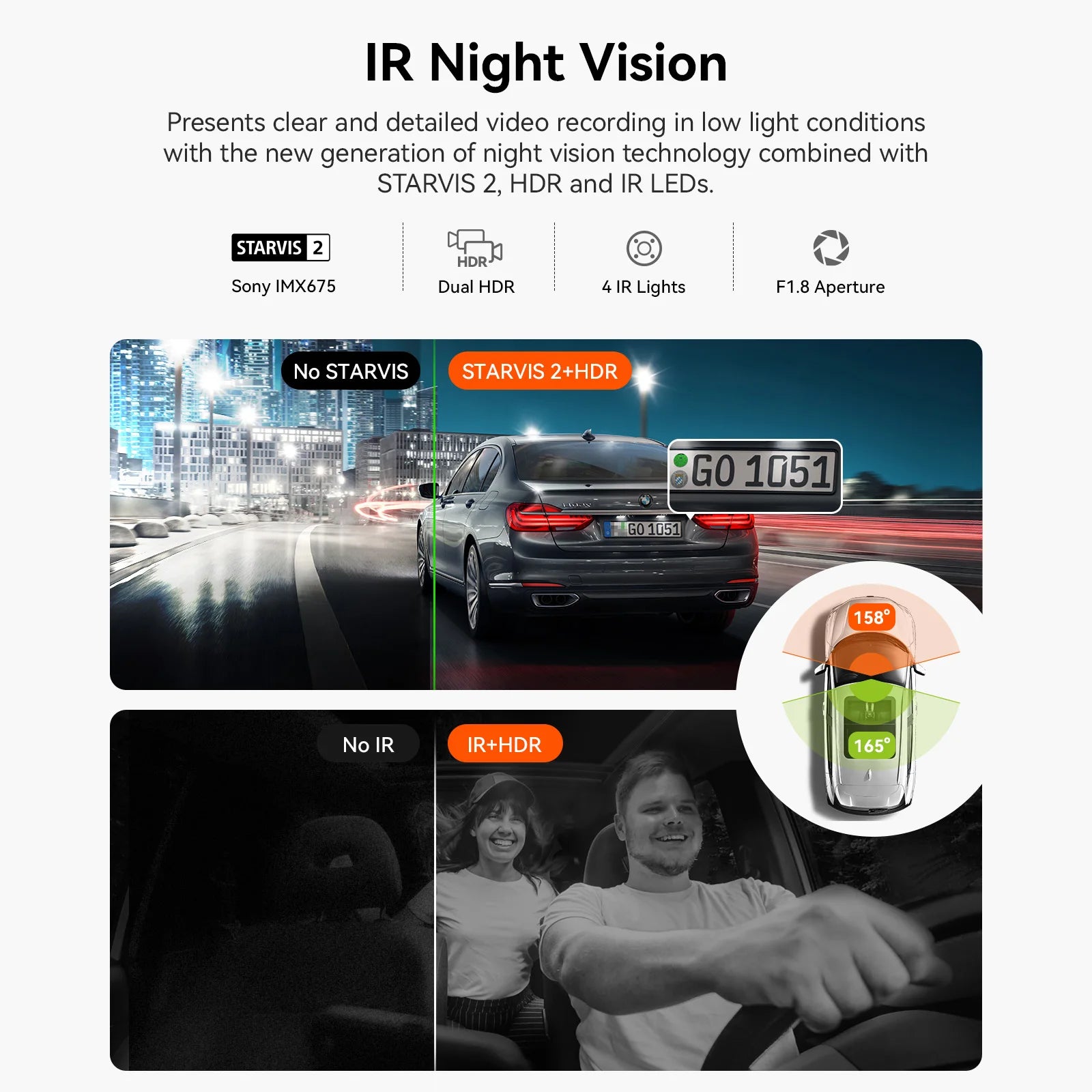 Dual Dash Camera with IR Night Vision