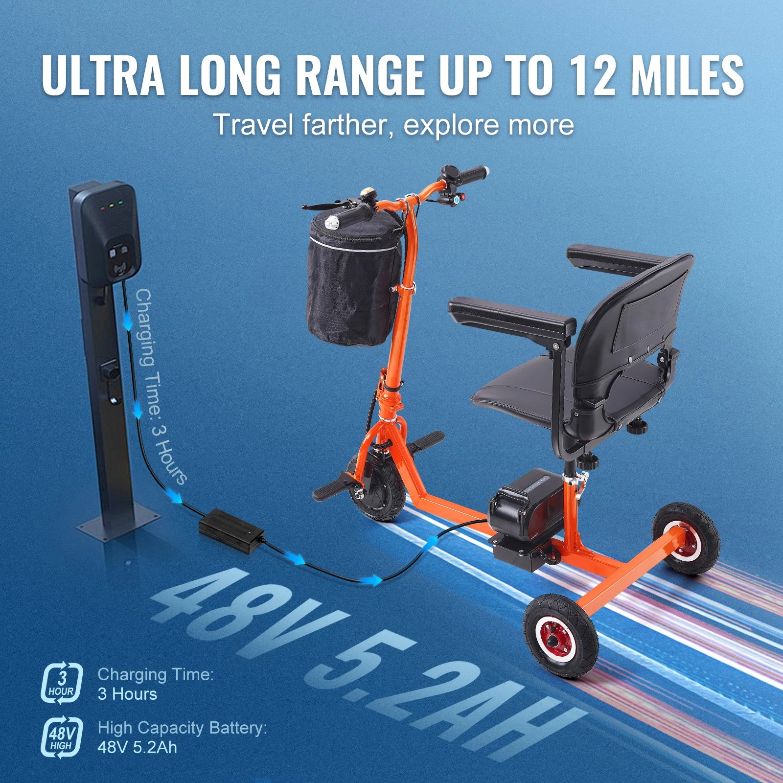 Foldable 3 Wheel Mobility Scooter for Seniors